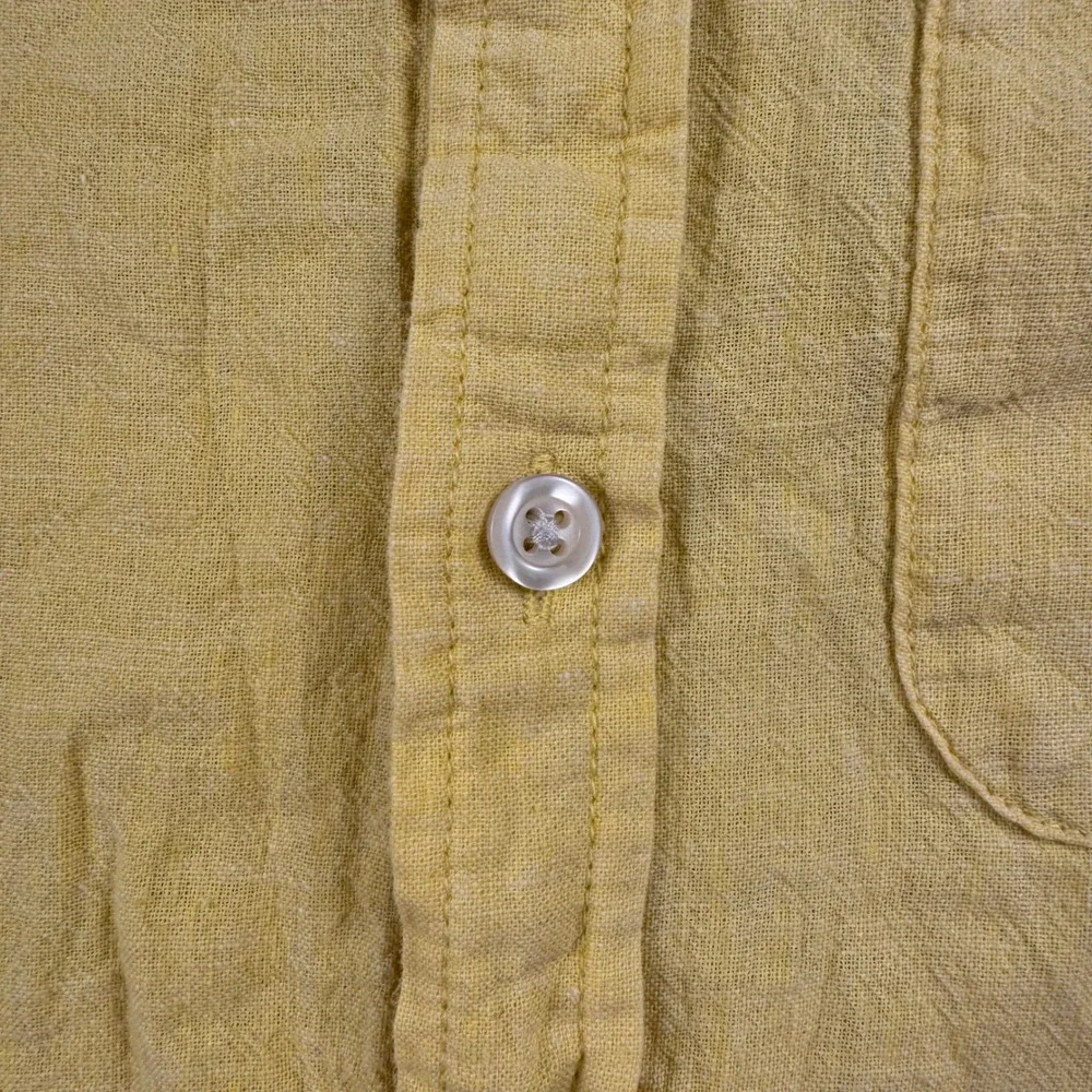 Old Navy Mens Everyday Shirt‎ Regular Fit Linen Blend Short Sleeve Yellow Large